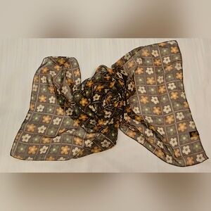 Scarf Belt - Floral 60s Polyester Brown Orange Green - 20x66"